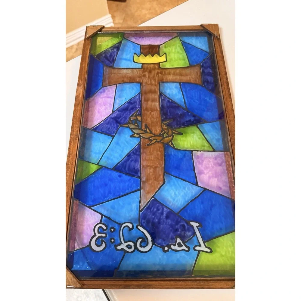 Faux Stained Glass Cross Wall Art‎ Isaiah 62:3 Christian Decor 19
